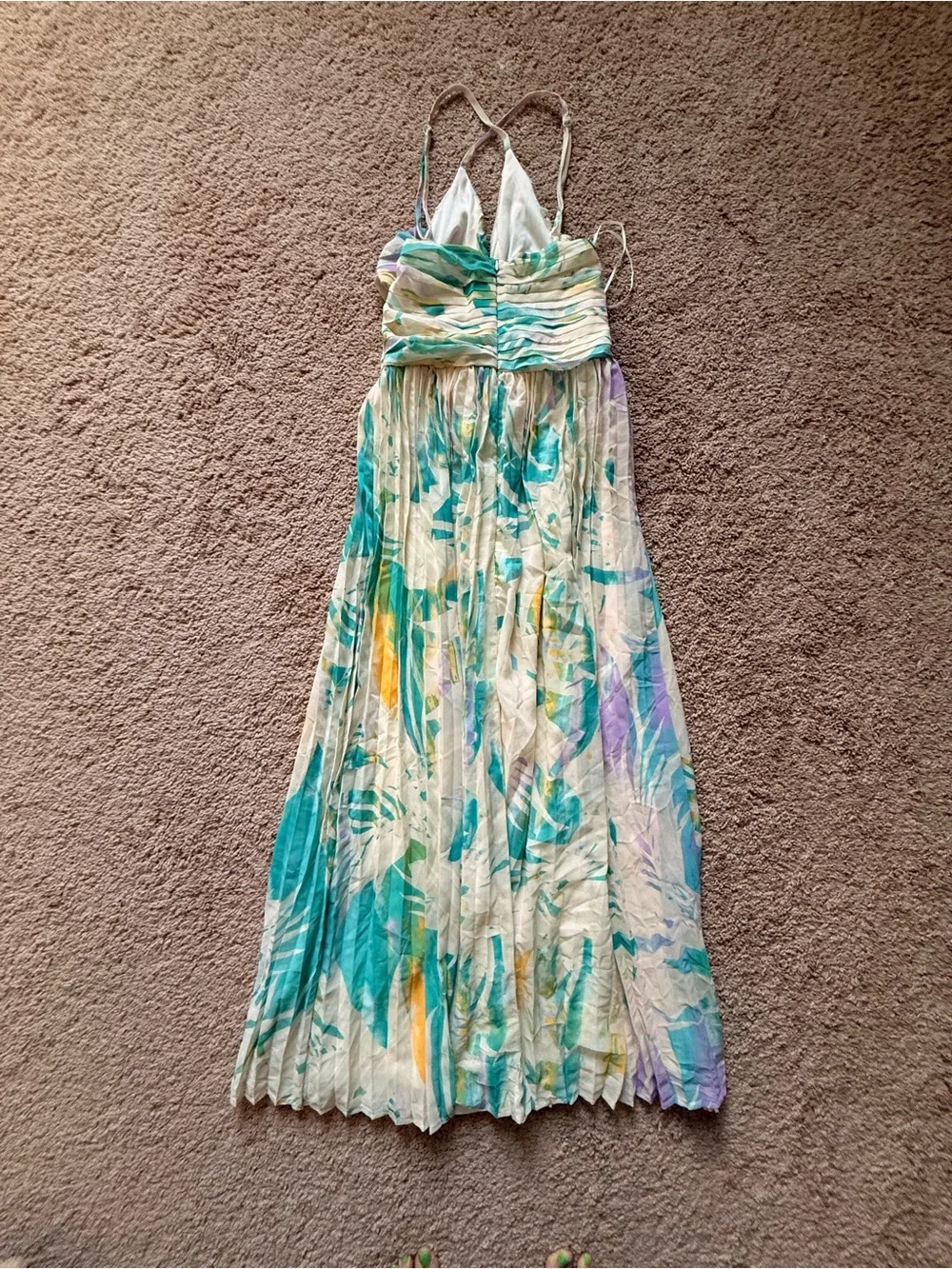 Flying Tomato Pleated Maxi Dress in Teal, Lavender & Yellow - Picture 2 of 5